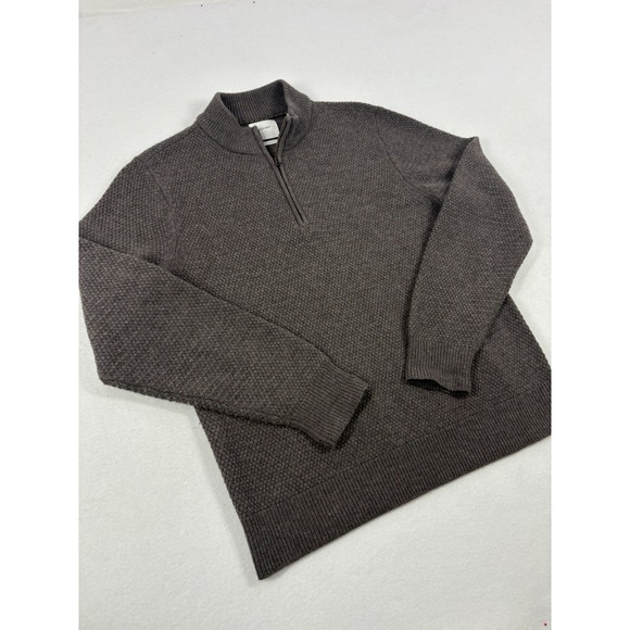 Billy Reid Sweater Merino Wool 1/4 Zip Pullover Mens Large Soft Classic Gray - Picture 5 of 11